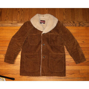 Vintage Lake Forest Corduroy Sherpa Lined Jacket Brown Size 42 Ranch Coat Work